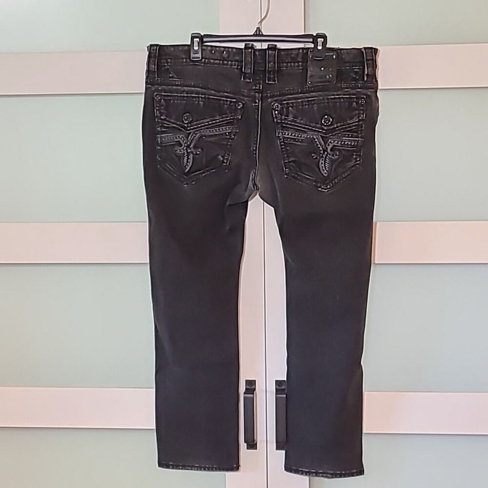 Rock Revival Lambeth Jeans 38 Black Pants Y2K 38x30 Embroidered Denim Prep Mens